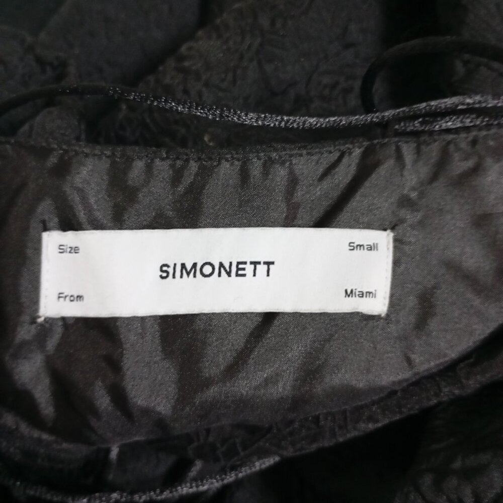 Simonett Beya Dress Black Size S Puff Sleeve Textured Fabricv Womens - Picture 2 of 11